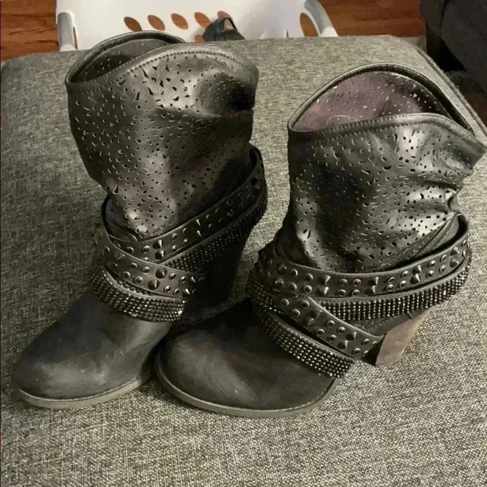 Not Rate Black Rhinestone Slouch Boots